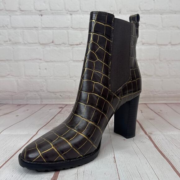 Lauren Ralph Lauren Mylah Leather Chelsea Brown Gold Boots Women’s Size 8 - Picture 4 of 11